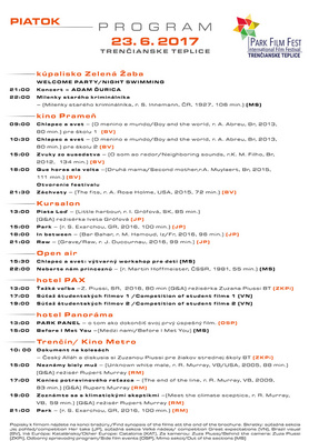 Park Film Fest - program na Piatok, 23.06.2017