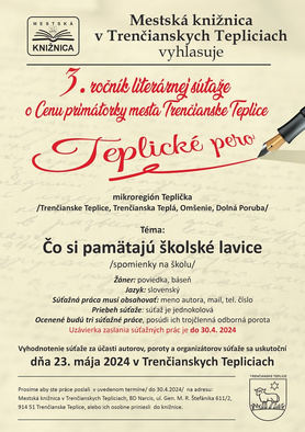 Teplické pero - vyhodnotenie 3. roč. literárnej súťaže o Cenu primátorky mesta