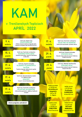 KAM v Trenčianskych Tepliciach - podujatia na apríl 2022