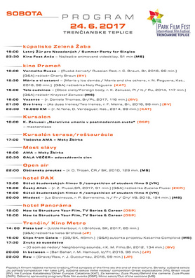 Park Film Fest - program na Sobotu, 24.06.2017