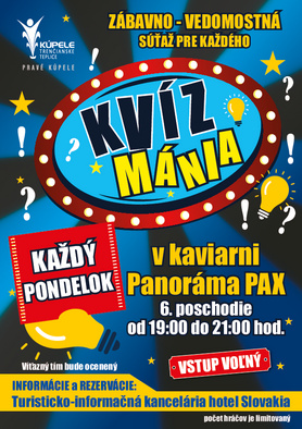 Kvízmánia - pravidelne každý pondelok od 24.02.2025 v kaviarni PAX Panoráma